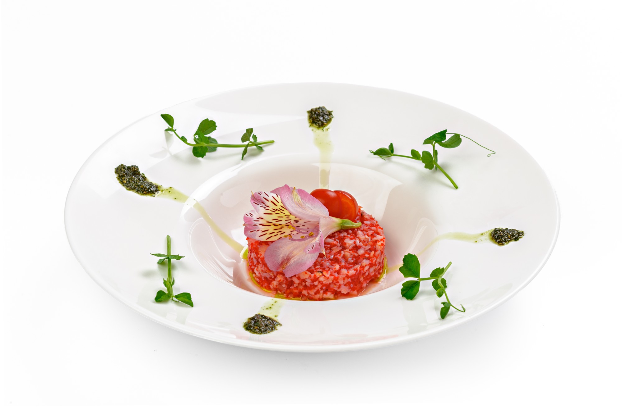 Dettaglio di un piatto finito, impiattamento elegante